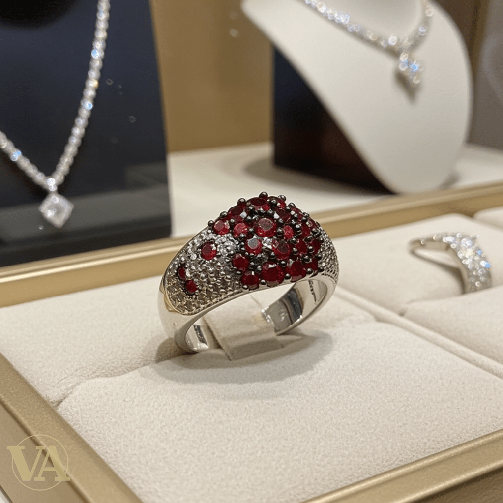 Bague Femme argent 925 pavée de cristaux rouges - Argent 925 - Vindicta