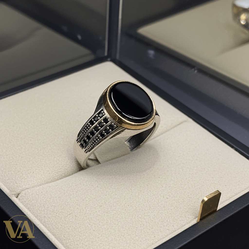 Bague Homme Argent 925 – Onyx noir ovale & détails ciselés - Argent 925 - Vindicta