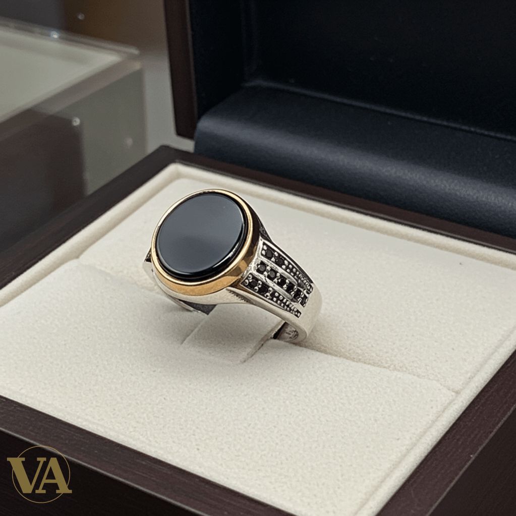 Bague Homme Argent 925 – Onyx noir ovale & détails ciselés - Argent 925 - Vindicta