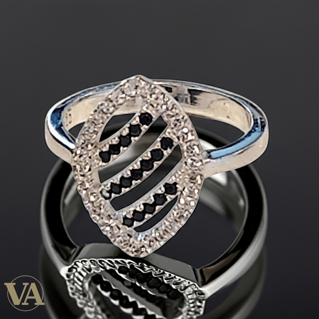 Bague Femme argent 925 losange zircons noirs et blancs - Argent 925 - Vindicta