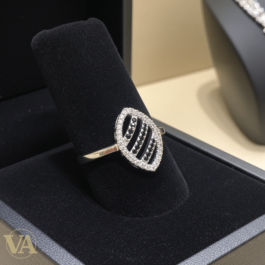 Bague Femme argent 925 losange zircons noirs et blancs - Argent 925 - Vindicta