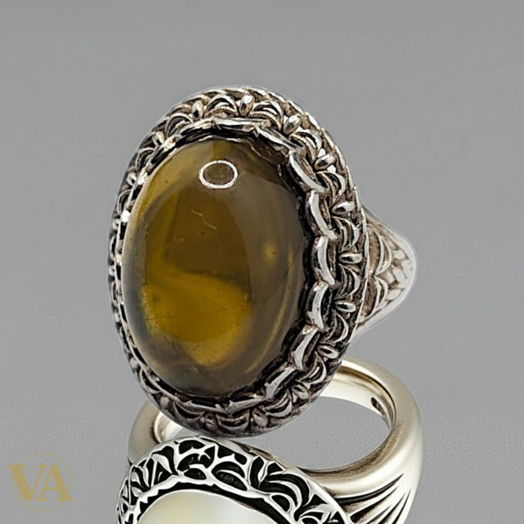 Bague Femme Argent 925 & Ambre – Cabochon Ovale Filigrane Tressé-Vindicta : Bijoux Argent 925 Massif, Luxe et Héritage