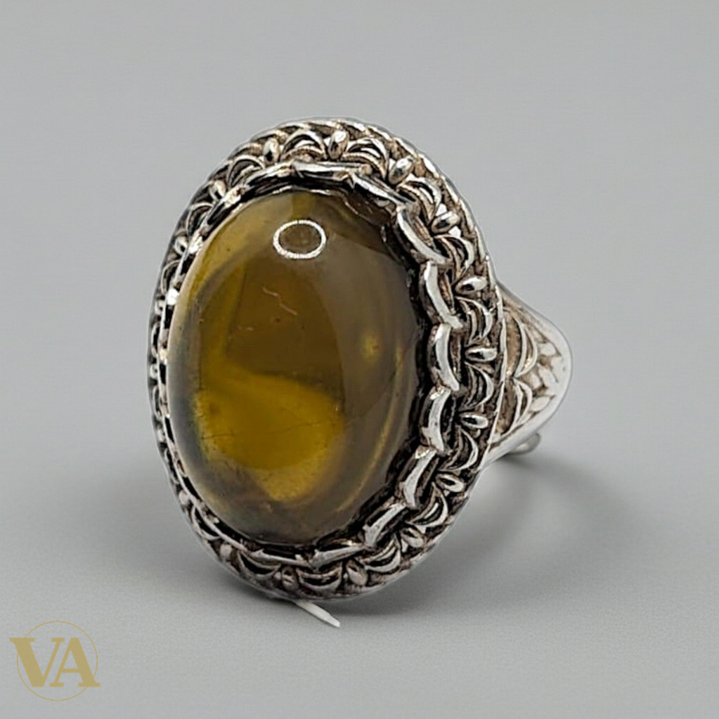 Bague Femme Argent 925 & Ambre – Cabochon Ovale Filigrane Tressé-Vindicta : Bijoux Argent 925 Massif, Luxe et Héritage