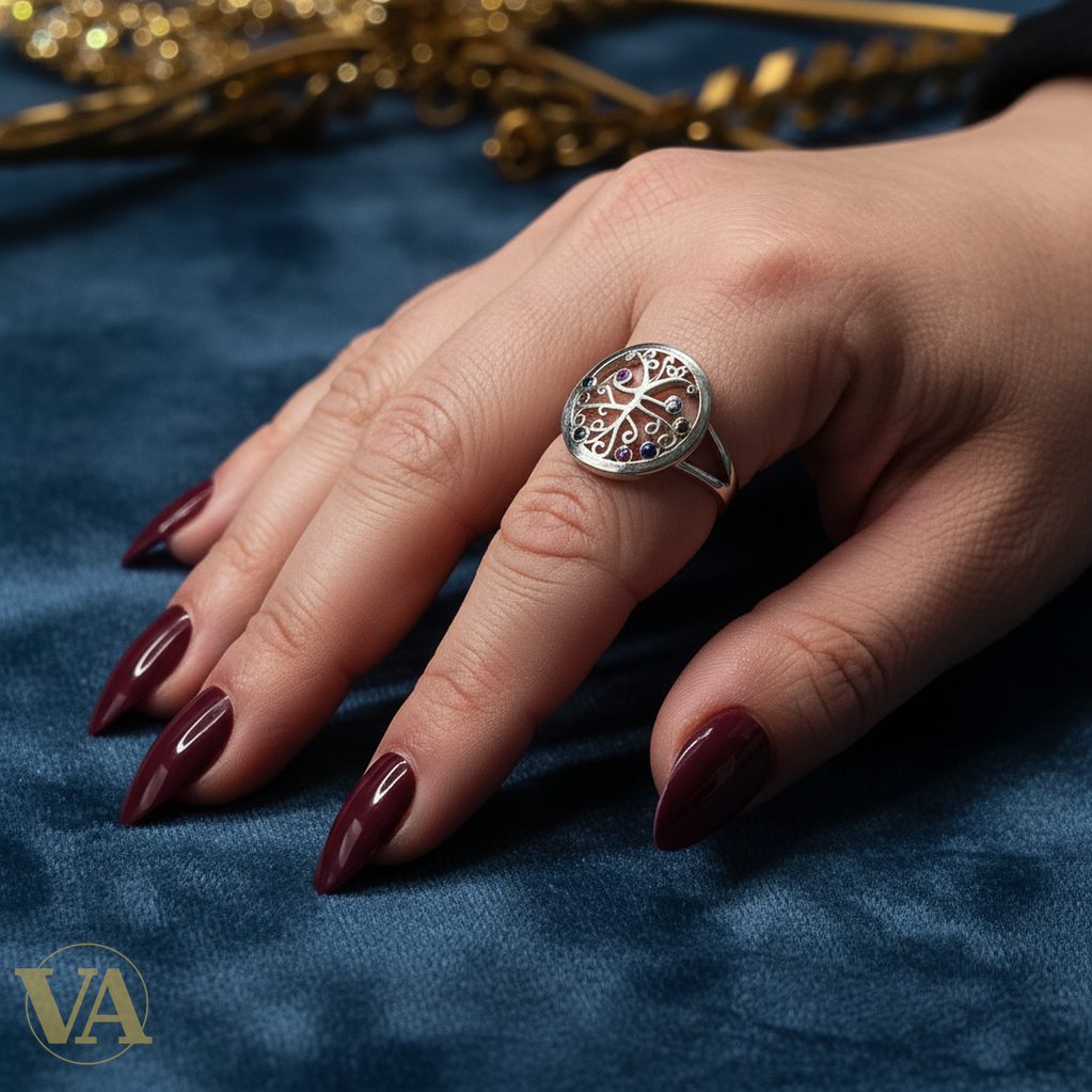 Bague argent 925 Arbre de Vie pierres multicolores