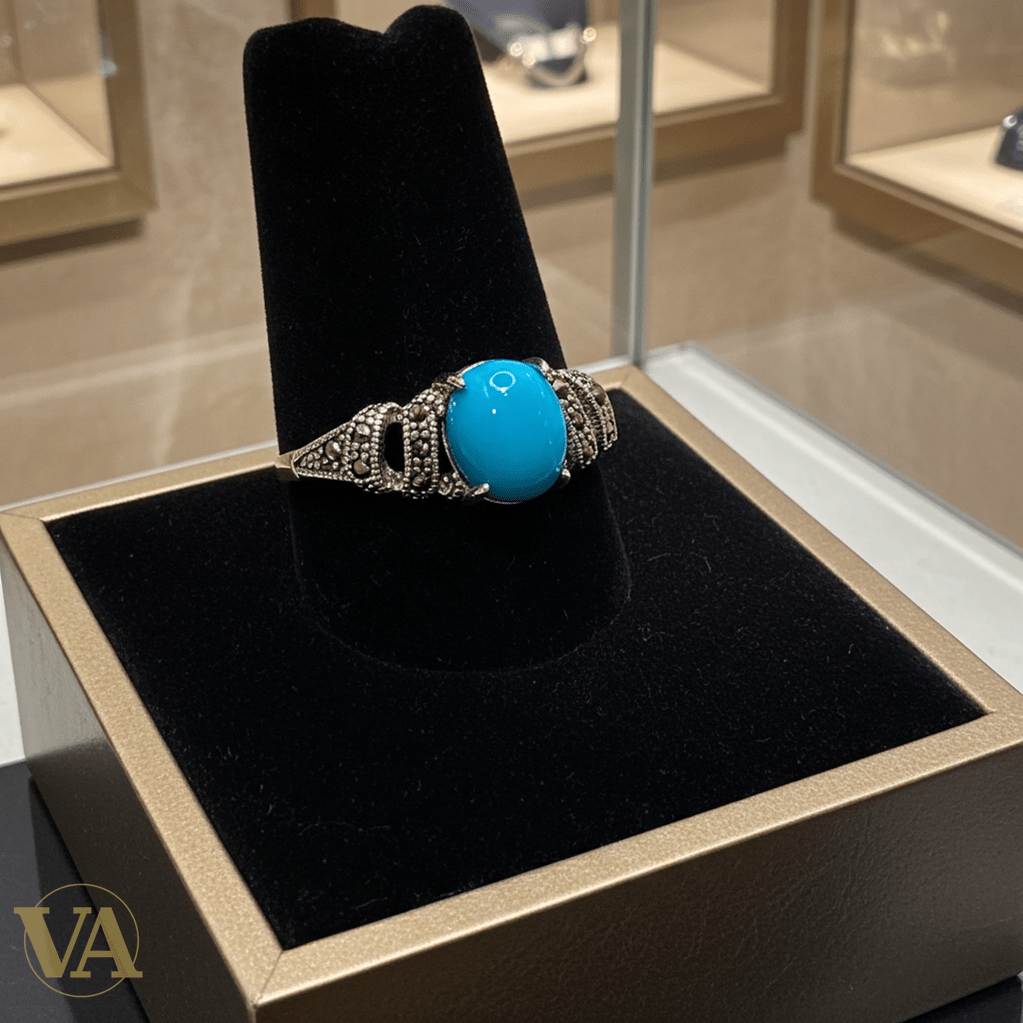 Bague femme turquoise & marcassite en argent 925 - Argent 925 - Vindicta