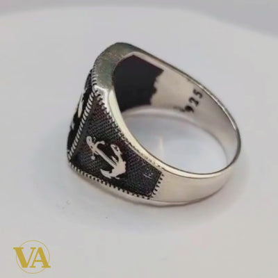 Bague Homme Argent 925 Ancre Marine – Motif Nautique Oxydé | Bijoux Vindicta