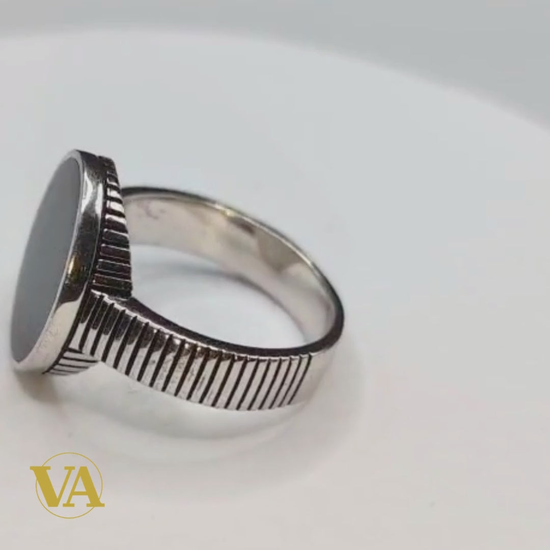 Bague Homme Argent 925 Onyx Noir Ovale – Anneau Rainé Minimaliste | Bijoux Vindicta