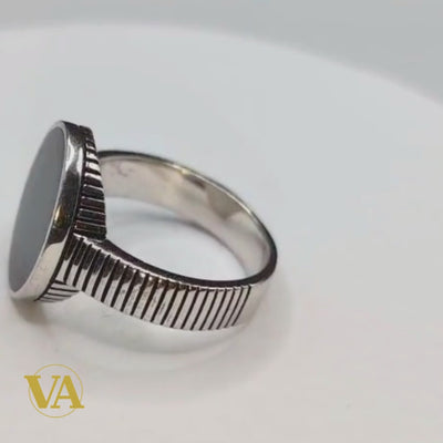 Bague Homme Argent 925 Onyx Noir Ovale – Anneau Rainé Minimaliste | Bijoux Vindicta