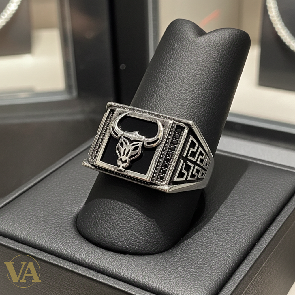 Bague Homme en Argent 925 & Onyx Noir – Tête de Taureau-Vindicta : Bijoux Argent 925 Massif, Luxe et Héritage