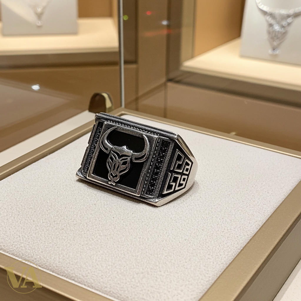 Bague Homme en Argent 925 & Onyx Noir – Tête de Taureau-Vindicta : Bijoux Argent 925 Massif, Luxe et Héritage