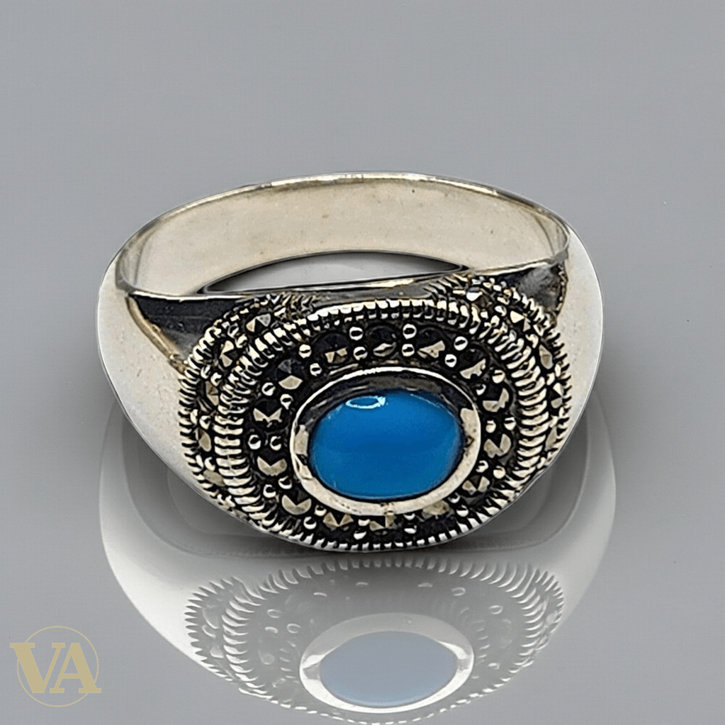 Bague femme argent 925 turquoise et marcassites - Argent 925 - Vindicta
