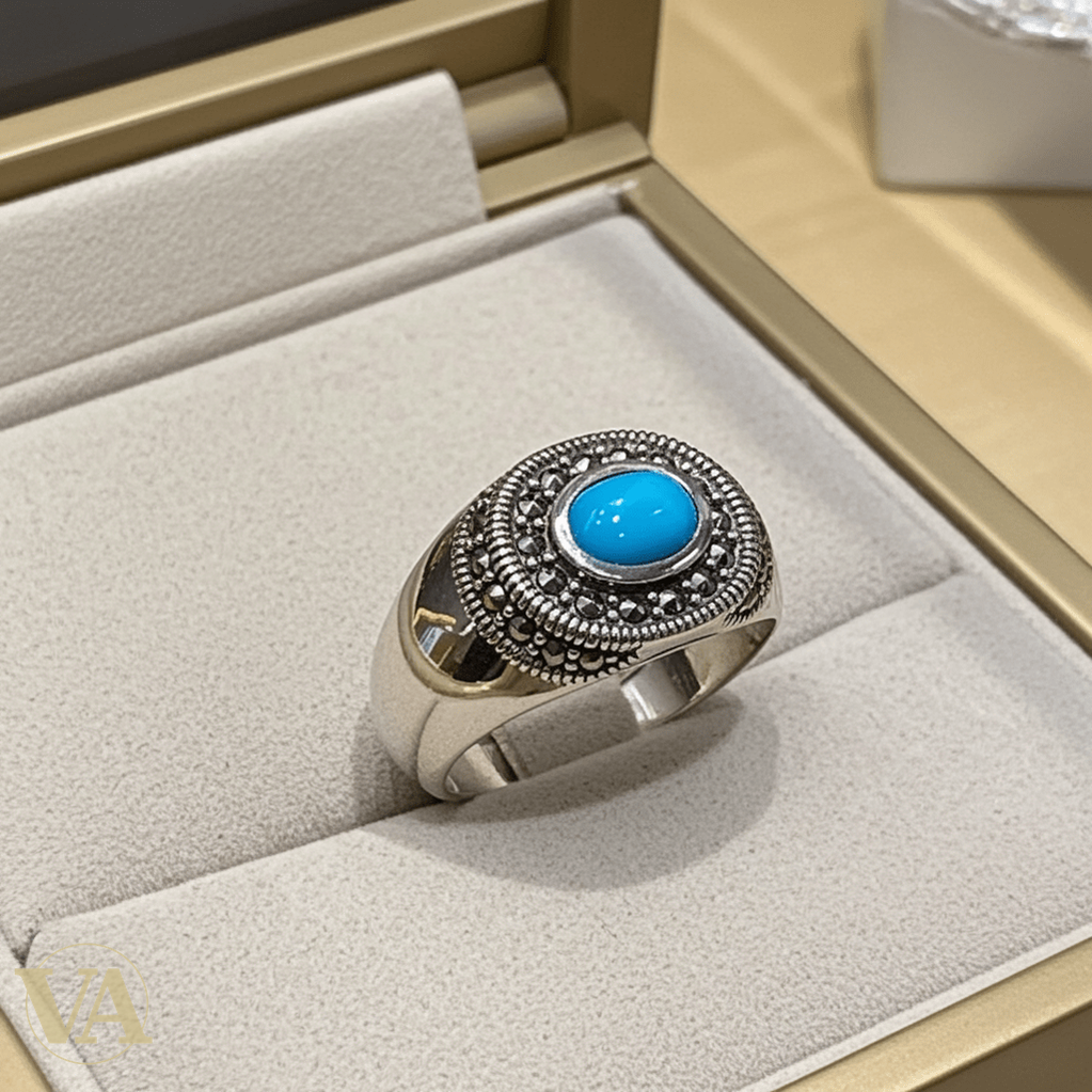 Bague femme argent 925 turquoise et marcassites - Argent 925 - Vindicta