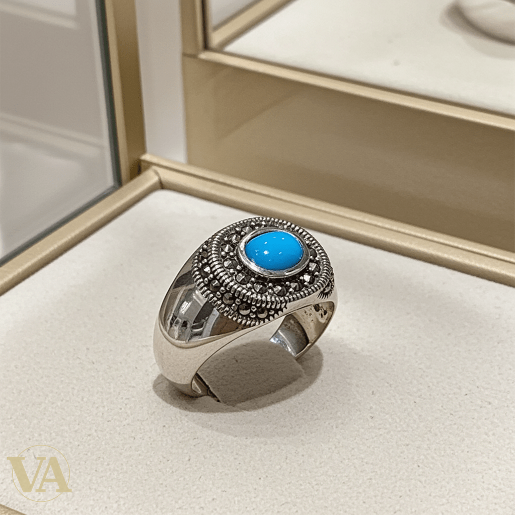 Bague femme argent 925 turquoise et marcassites - Argent 925 - Vindicta