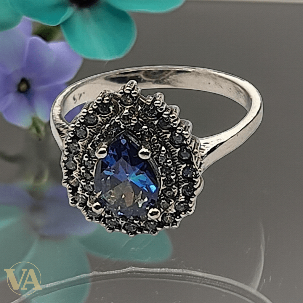 Bague femme argent 925 topaze bleue et marcassites - Argent 925 - Vindicta