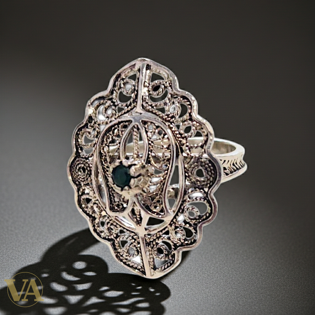 Bague Femme Argent 925 Ajourée & Pierre Verte-Vindicta : Bijoux Argent 925 Massif, Luxe et Héritage