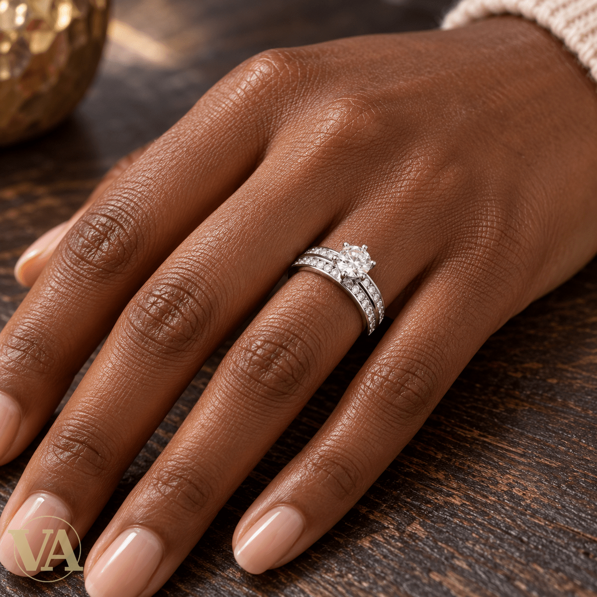 Bague Femme Argent 925 Rhodié – Solitaire et Double Bande Pavée - Argent 925 - Vindicta
