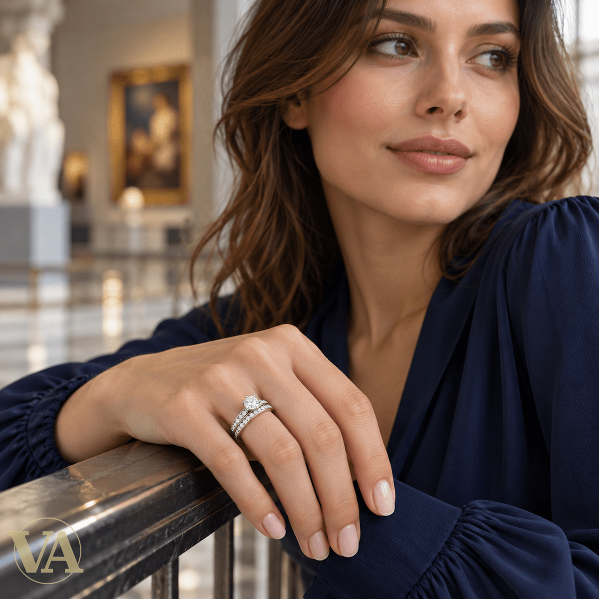 Bague Femme Argent 925 Rhodié – Solitaire et Double Bande Pavée - Argent 925 - Vindicta