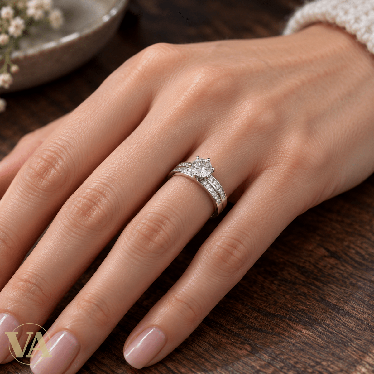 Bague Femme Argent 925 Rhodié – Solitaire et Double Bande Pavée - Argent 925 - Vindicta