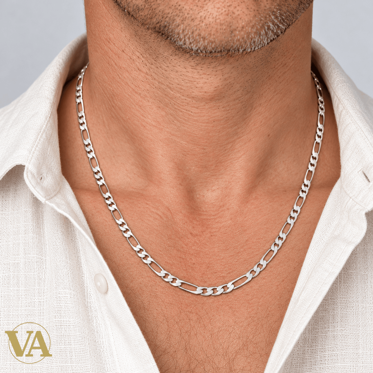 Chaîne Homme Argent 925 – Figaro 1+2 Diamantée 4,5 mm - Argent 925 - Vindicta