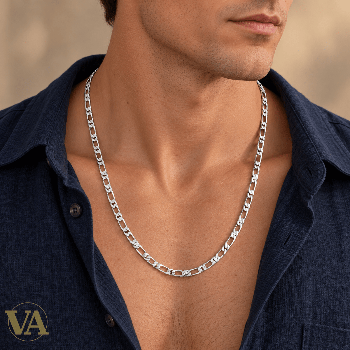 Chaîne Homme Argent 925 – Figaro 1+3 diamantée 5 mm - Argent 925 - Vindicta
