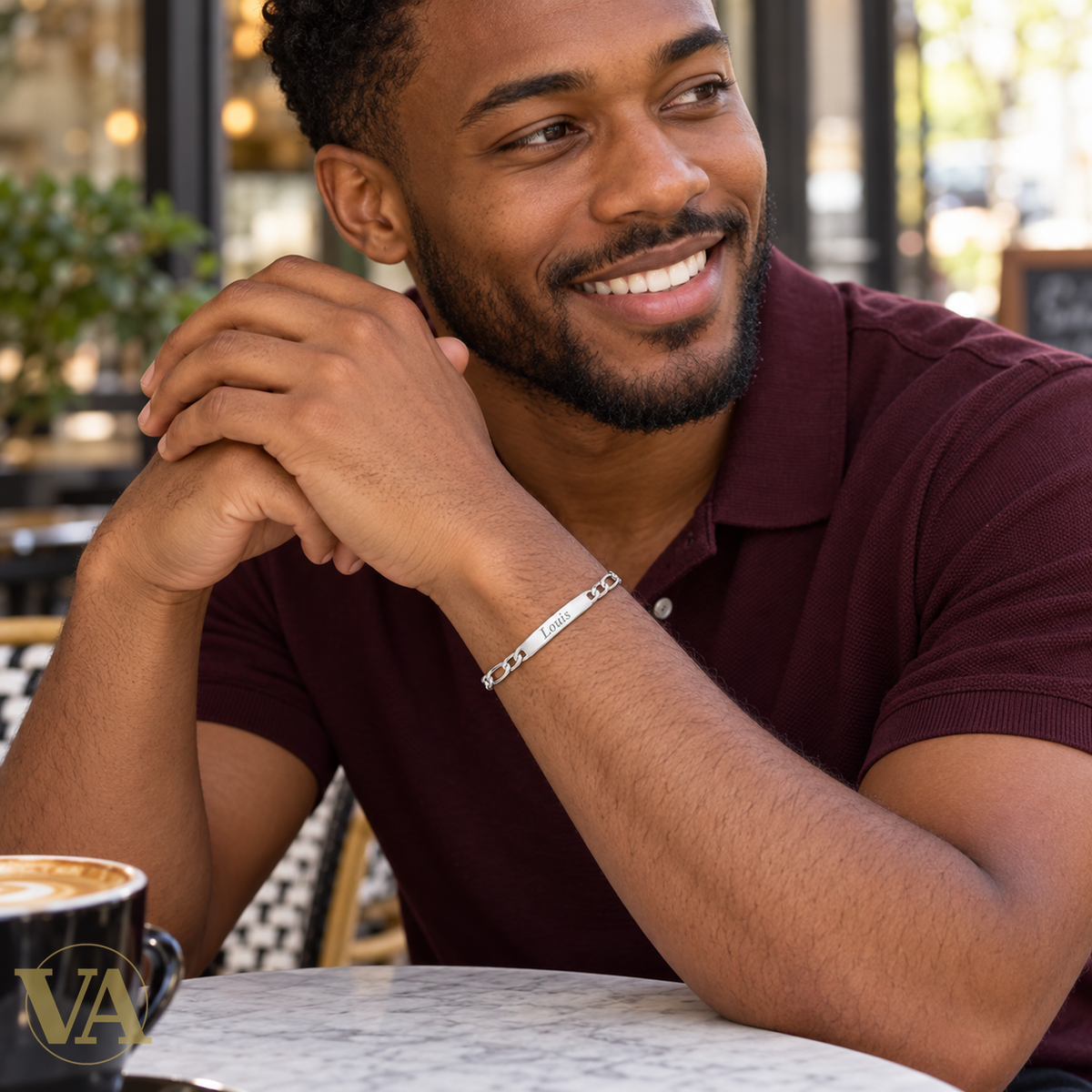 Gourmette homme argent 925 Figaro 1+1 portée au poignet — vue 3