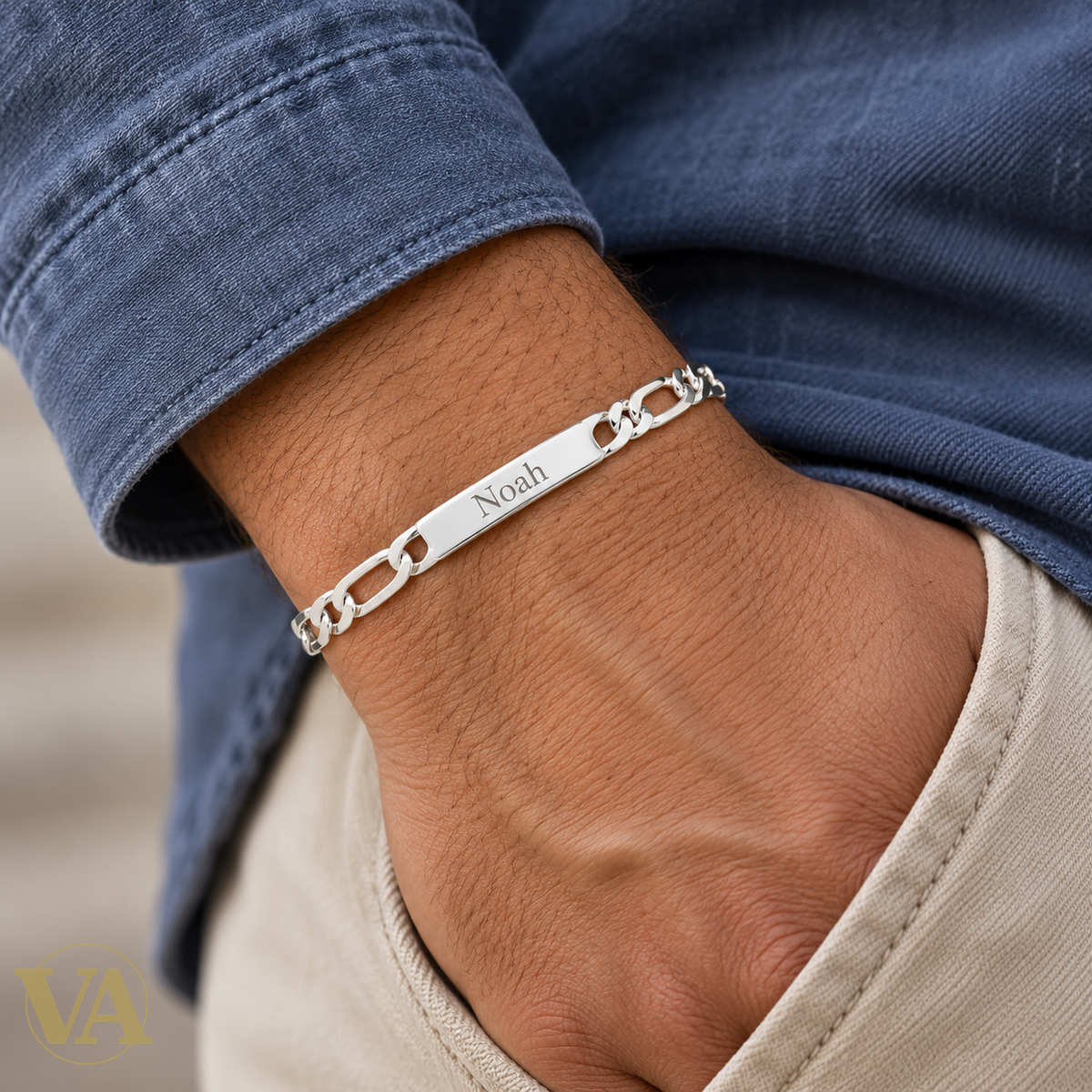 Gourmette homme argent 925 Figaro 1+1 portée au poignet — vue 2