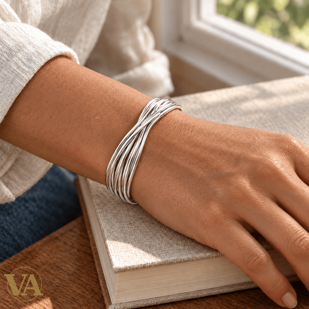 Jonc argent 925 rhodié multibrins croisés - Argent 925 - Vindicta