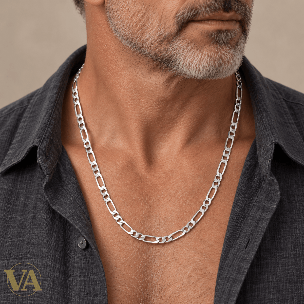 Chaîne Homme Argent 925 – Figaro 1+1 diamantée Rhodiée 6 mm - Argent 925 - Vindicta