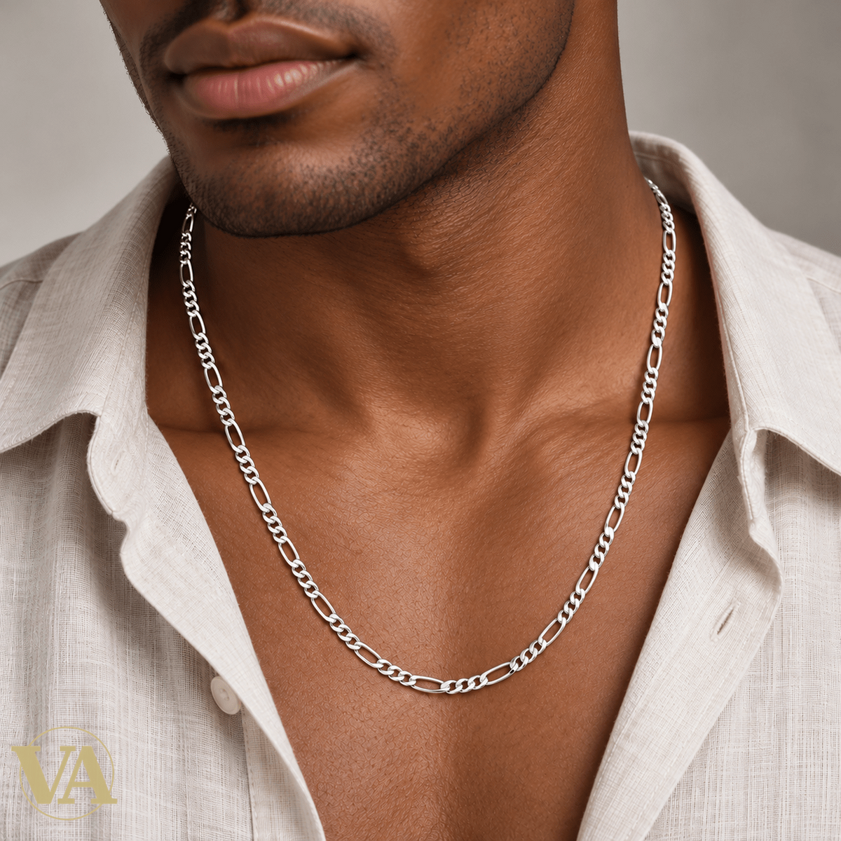 Chaîne Homme Argent 925 – Figaro 1+3 diamantée 4 faces Rhodiée 3,5 mm - Argent 925 - Vindicta