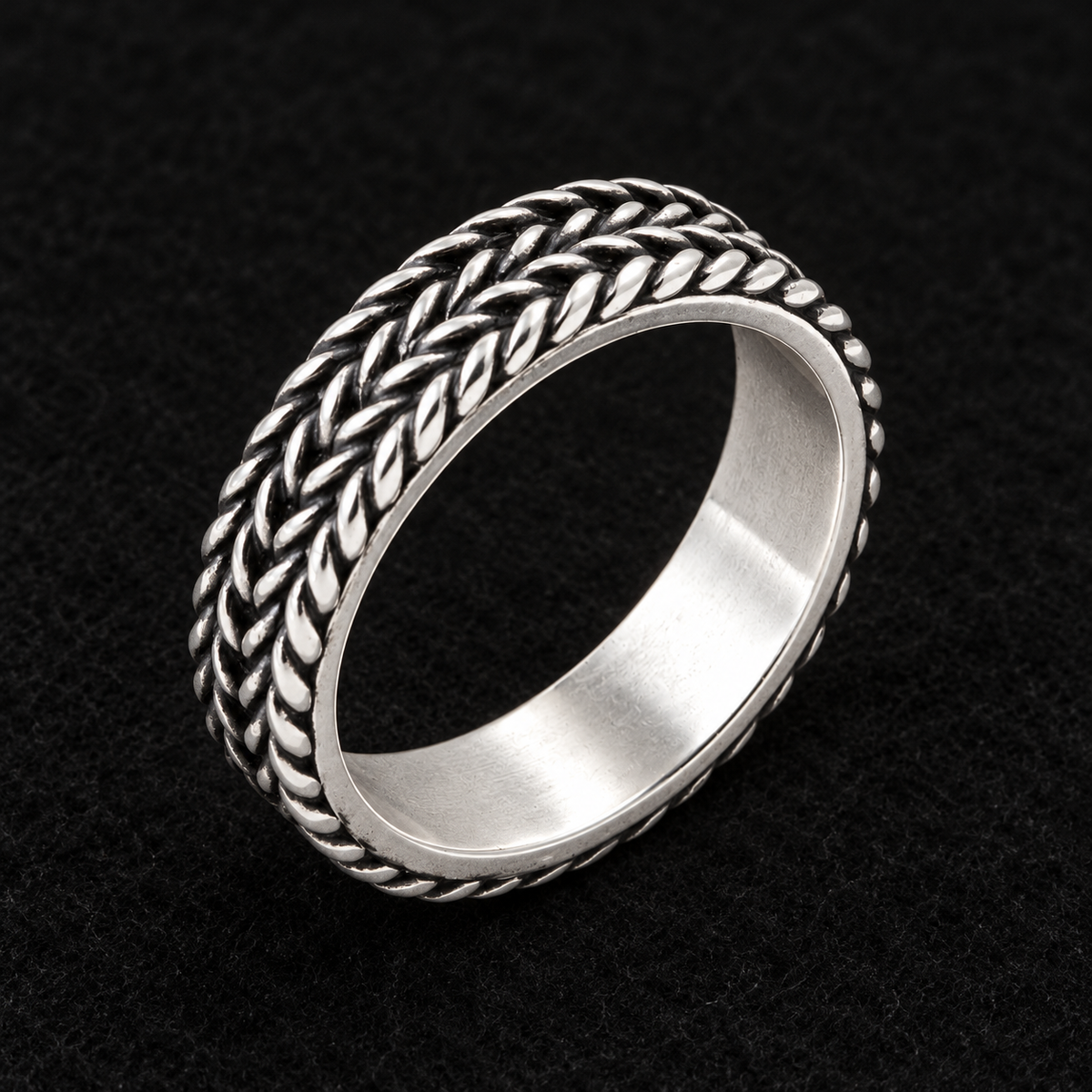 Anneau homme argent 925 — Tressage à trois rangs — vue d’ensemble