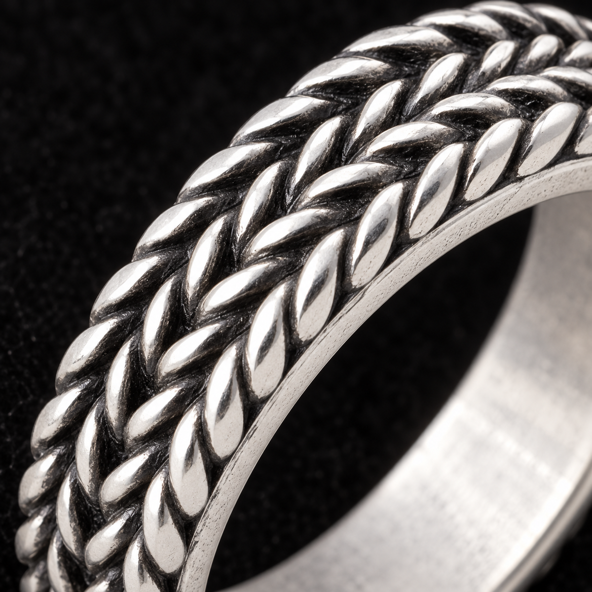 Anneau homme argent 925 — Tressage à trois rangs — zoom du détail