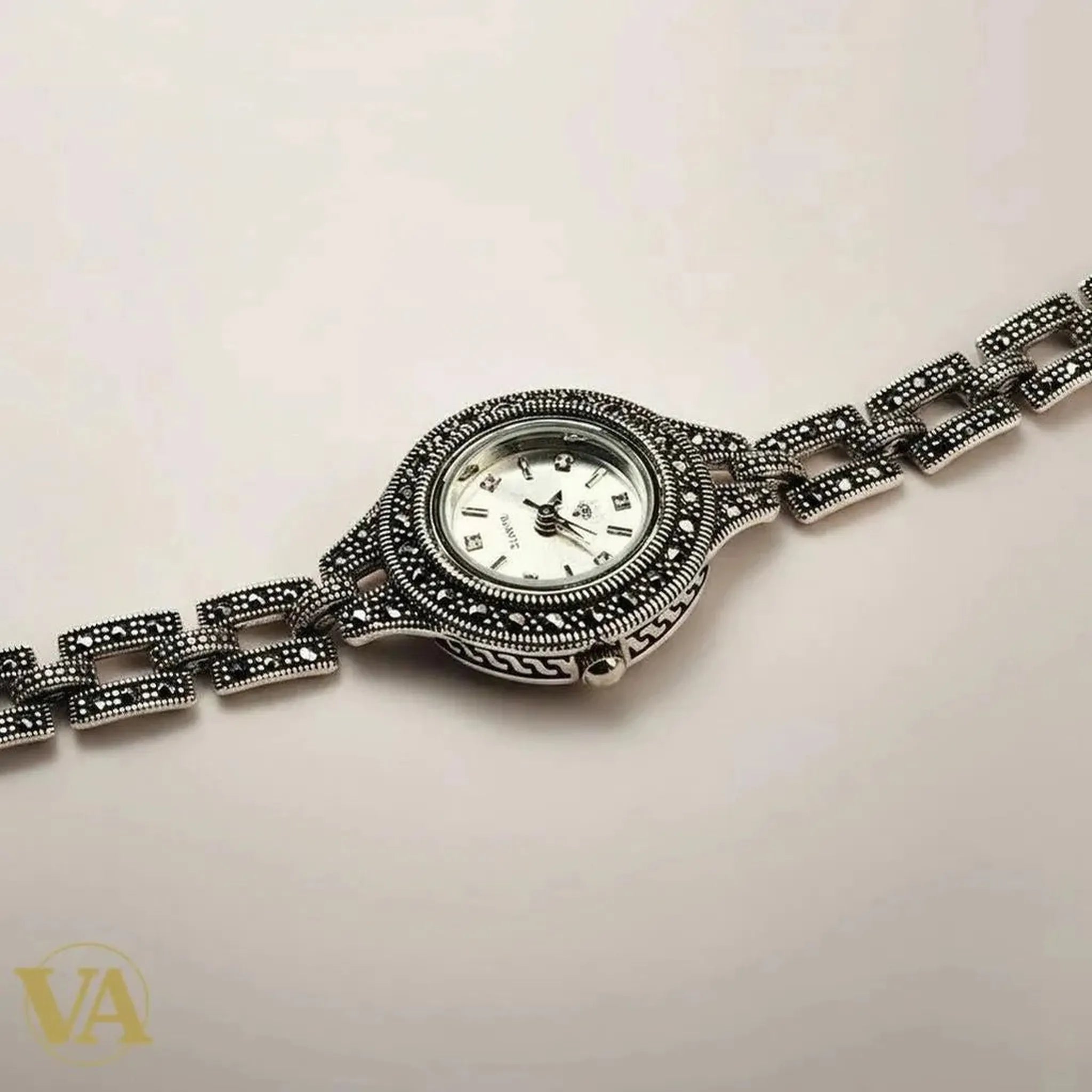 Bracelet-Montre Femme Argent 925 & Marcassite – Élégance Intemporelle - Argent 925 - Vindicta