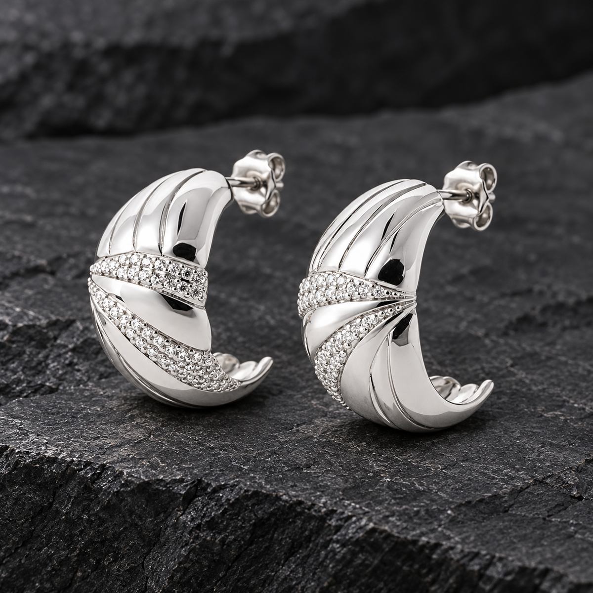 Boucles d’oreilles argent 925 rhodié — détail du bijou