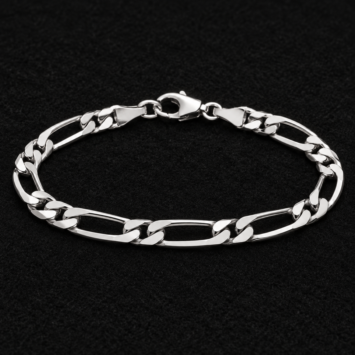 Bracelet homme Figaro 1+1 diamantée en argent 925 — 21 cm — sur feutre noir