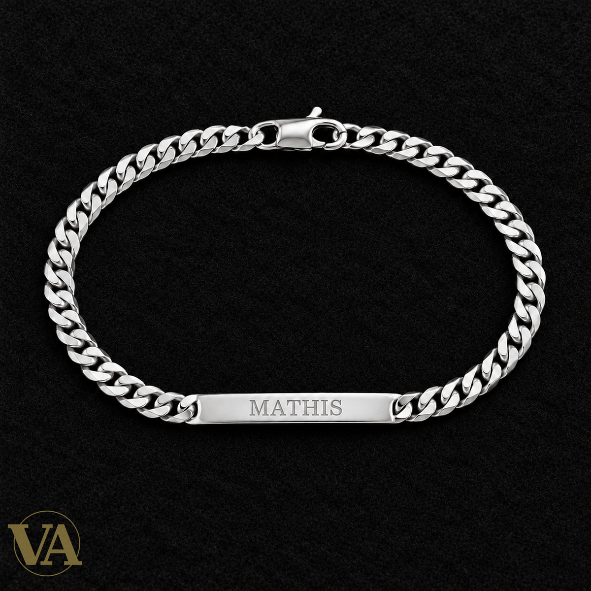 Bracelet identité homme argent 925 rhodié à graver — Maille classique, 20 cm - Argent 925 - Vindicta