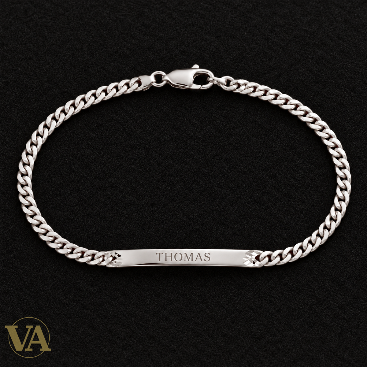 Gourmette homme argent 925 rhodié classique à plaque décorée 18 cm à graver - Argent 925 - Vindicta