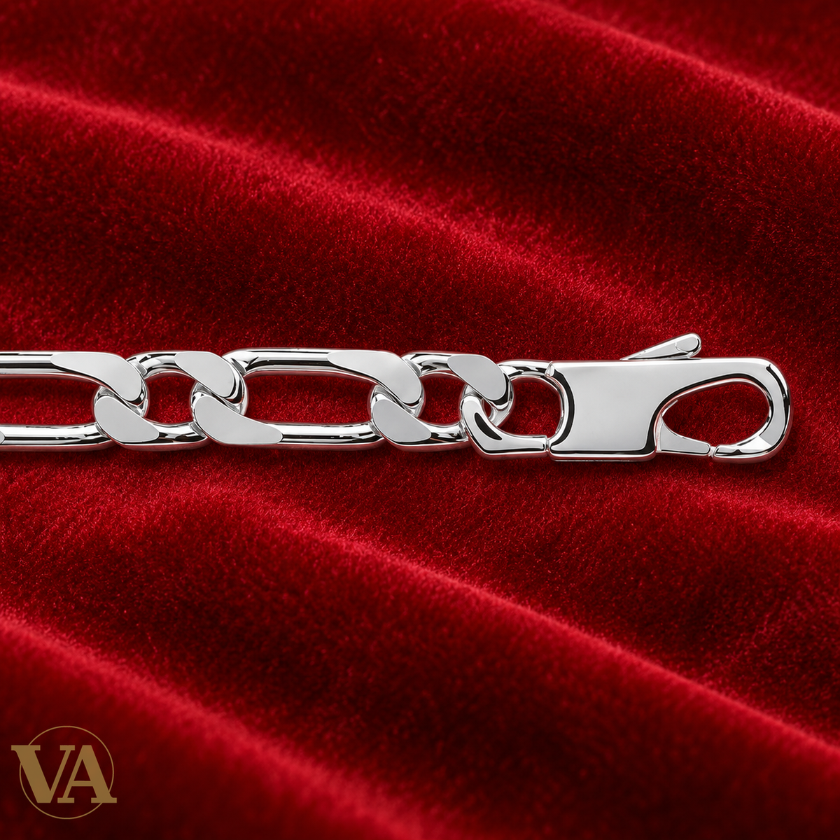 Bracelet homme argent 925 Figaro 1+1 rhodié sur fond rouge