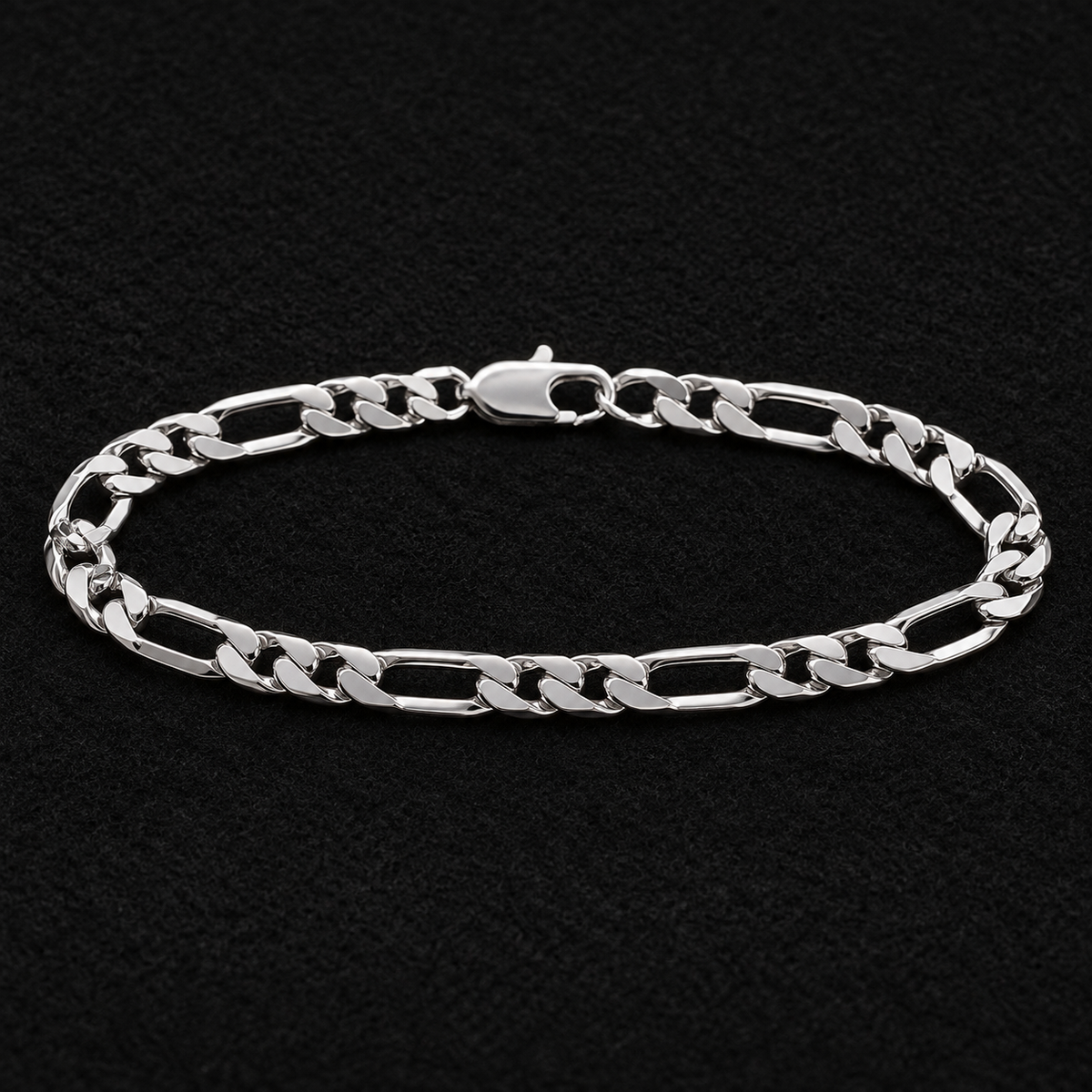 Bracelet homme Figaro 1+2 diamantée rhodié en argent 925 — 21 cm — sur feutre noir