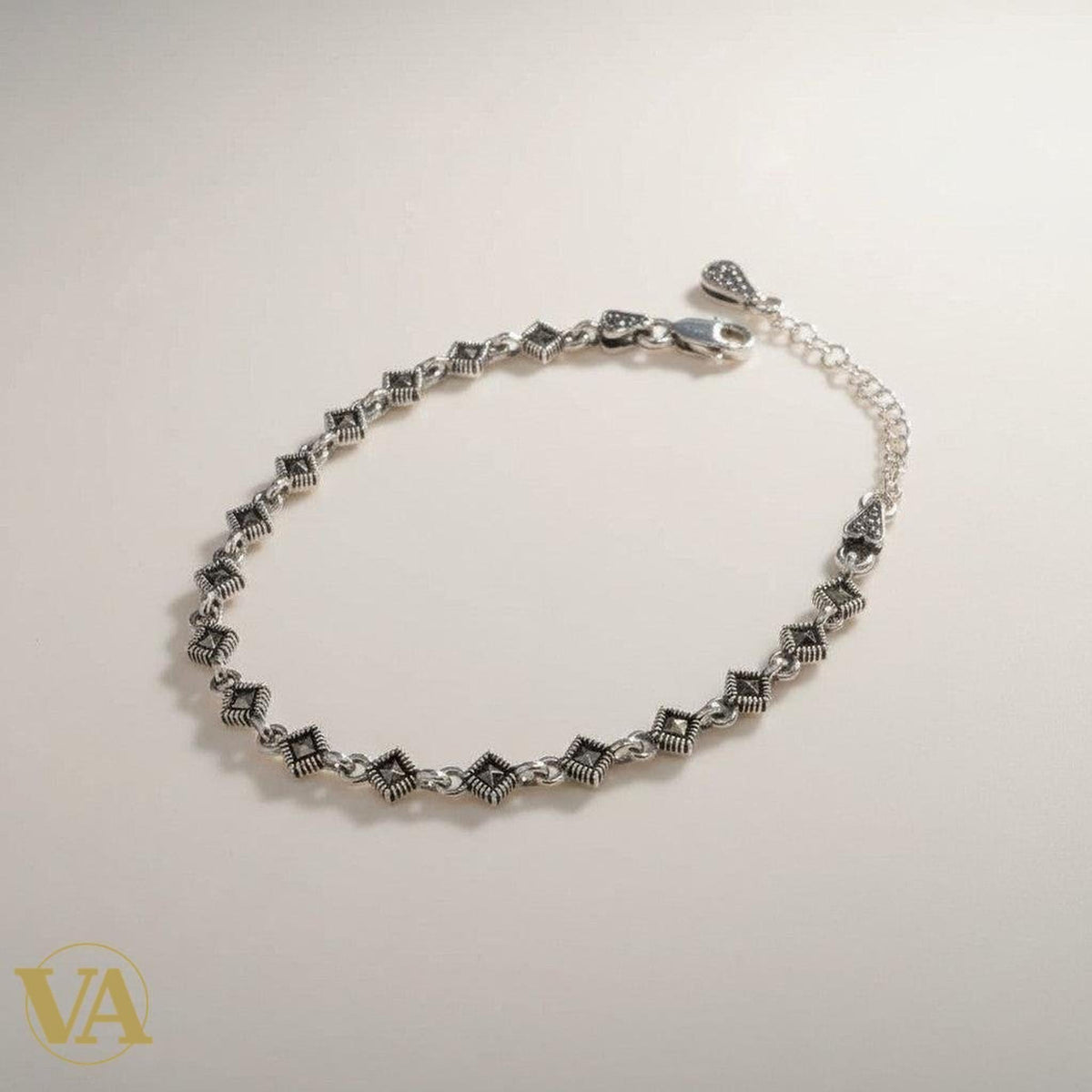 Bracelet Femme Argent 925 Losanges Marcassite Vintage