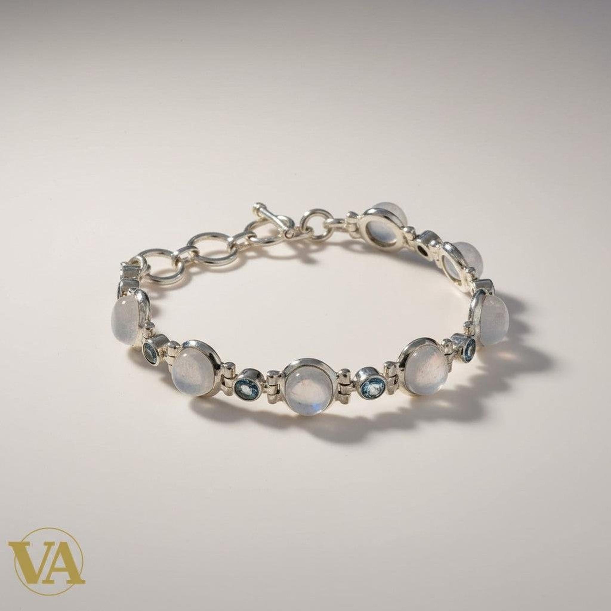 Bracelet Femme Argent 925 Pierre de Lune & Cristaux Vintage - Argent 925 - Vindicta
