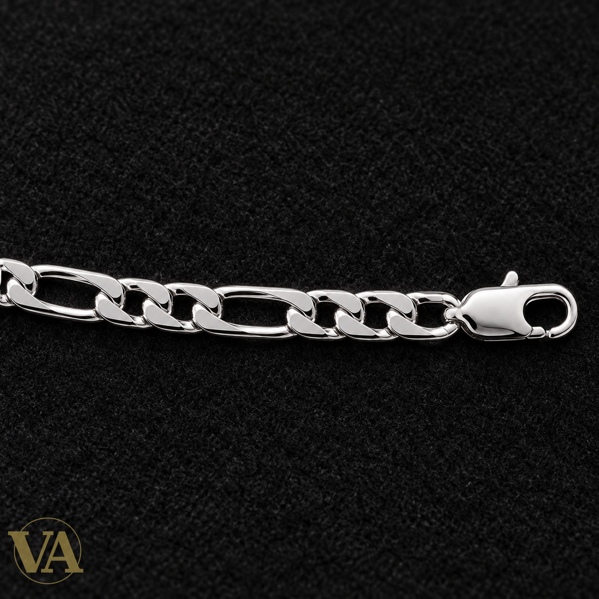 Bracelet homme Figaro 1+2 diamantée rhodié en argent 925 — 21 cm — détail de la maille et du fermoir
