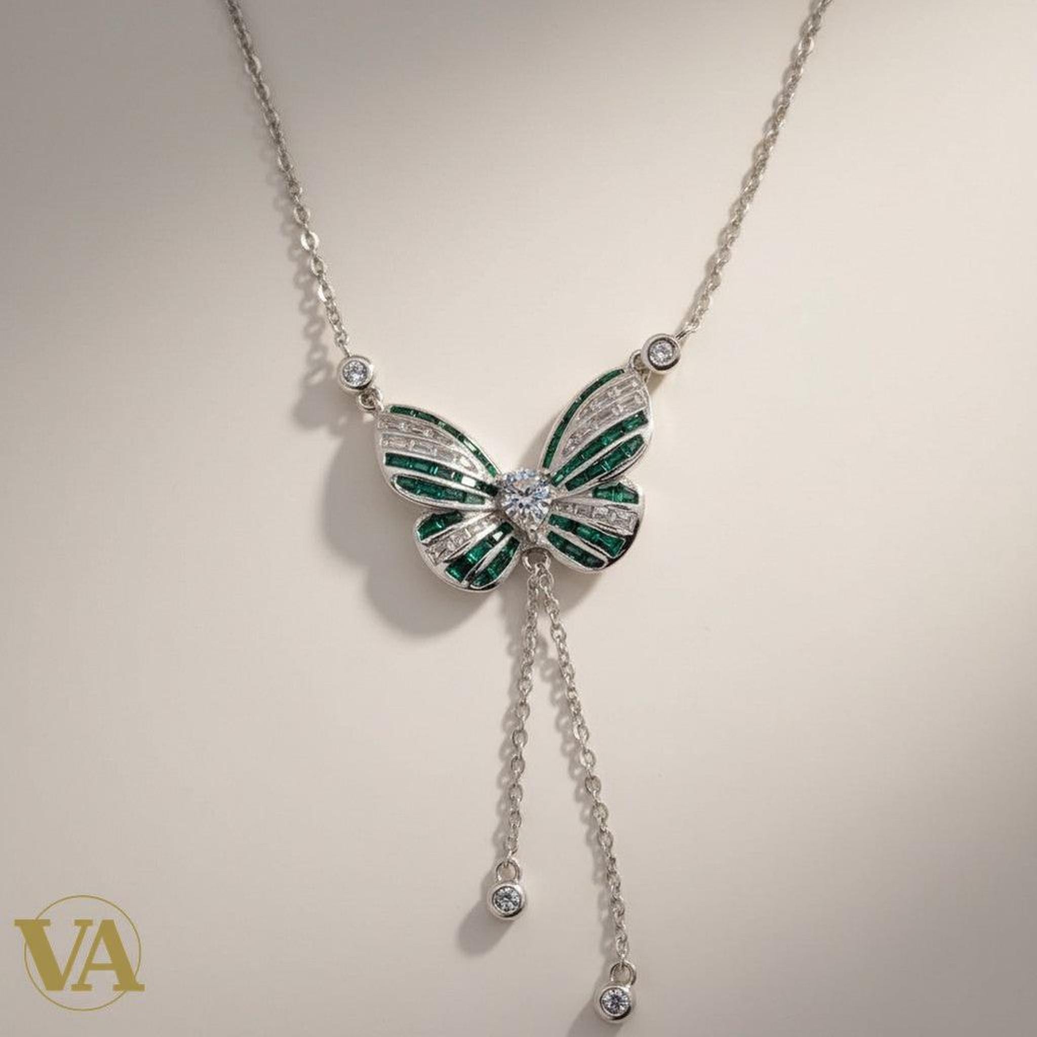Collier Femme Papillon Argent 925 — Zircons Vert Émeraude et Blancs - Argent 925 - Vindicta
