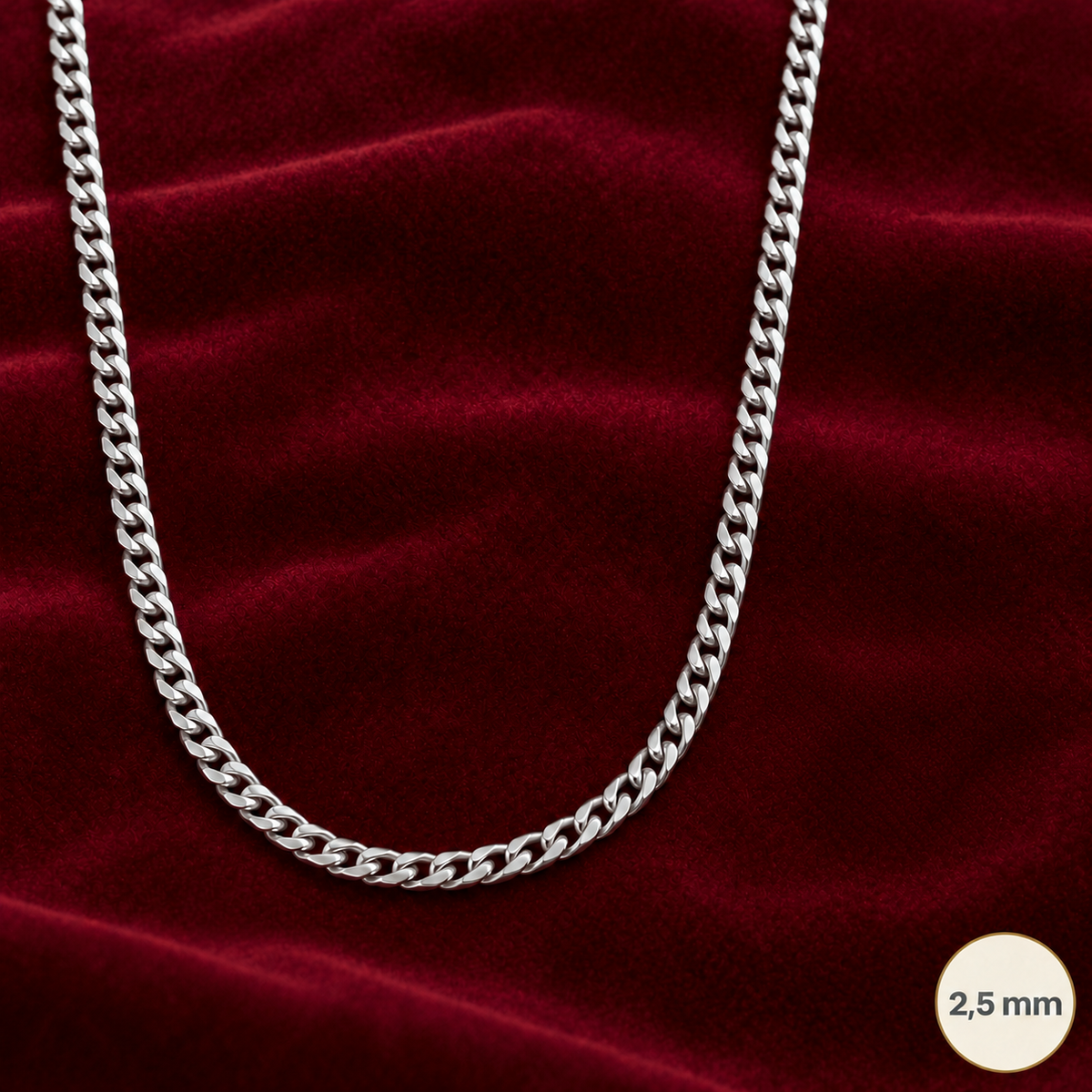 Chaîne Homme Argent 925 – Gourmette diamantée 4 faces 2,5 mm - Argent 925 - Vindicta