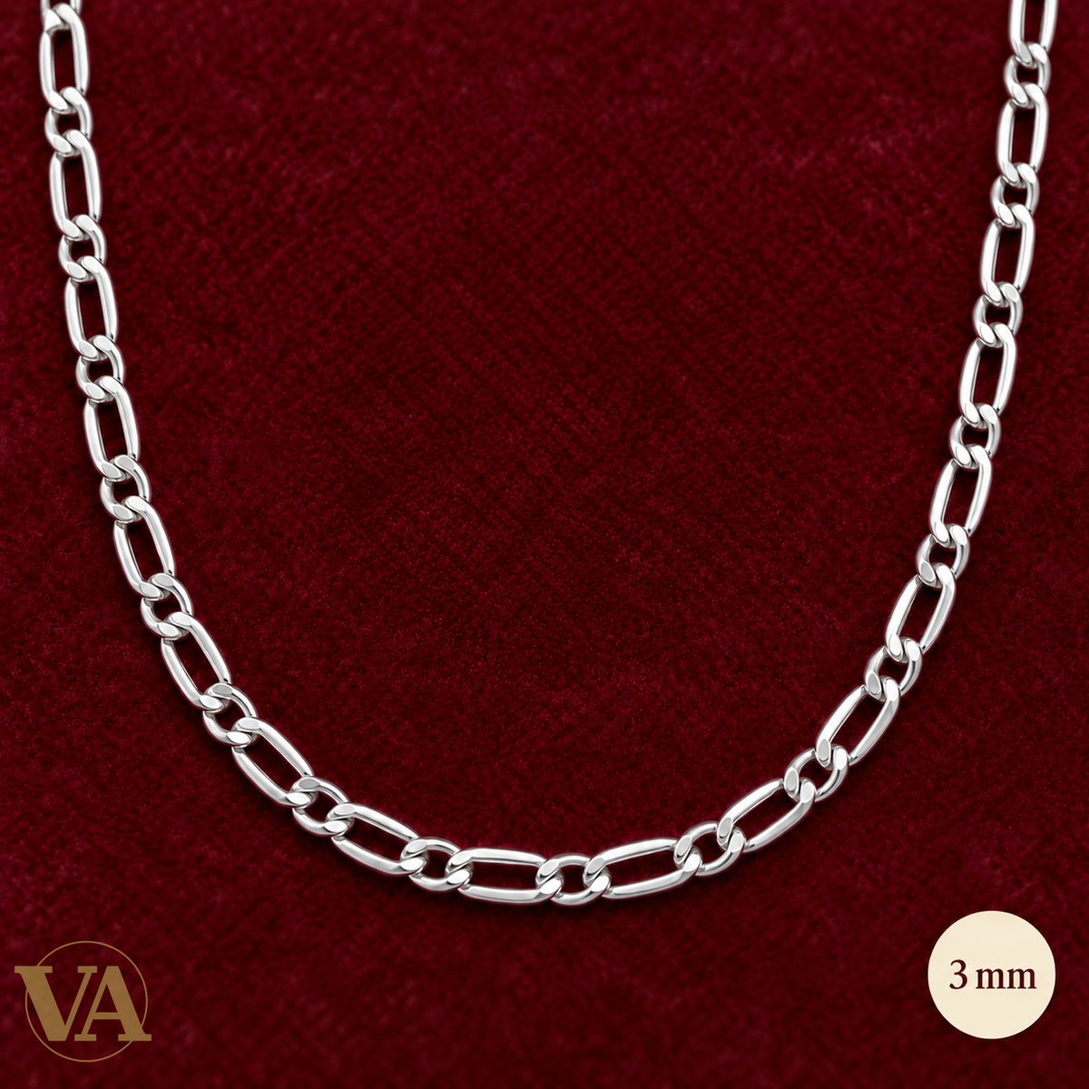Chaîne Homme Argent 925 – Figaro 1+1 diamantée 4 faces 3 mm — chaîne entière
