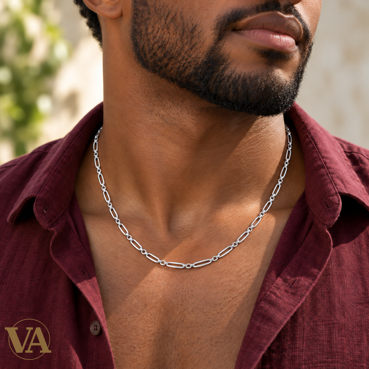 Chaîne Homme Argent 925 – Figaro 1+1 diamantée 4 faces 3 mm — porté masculin, autre style