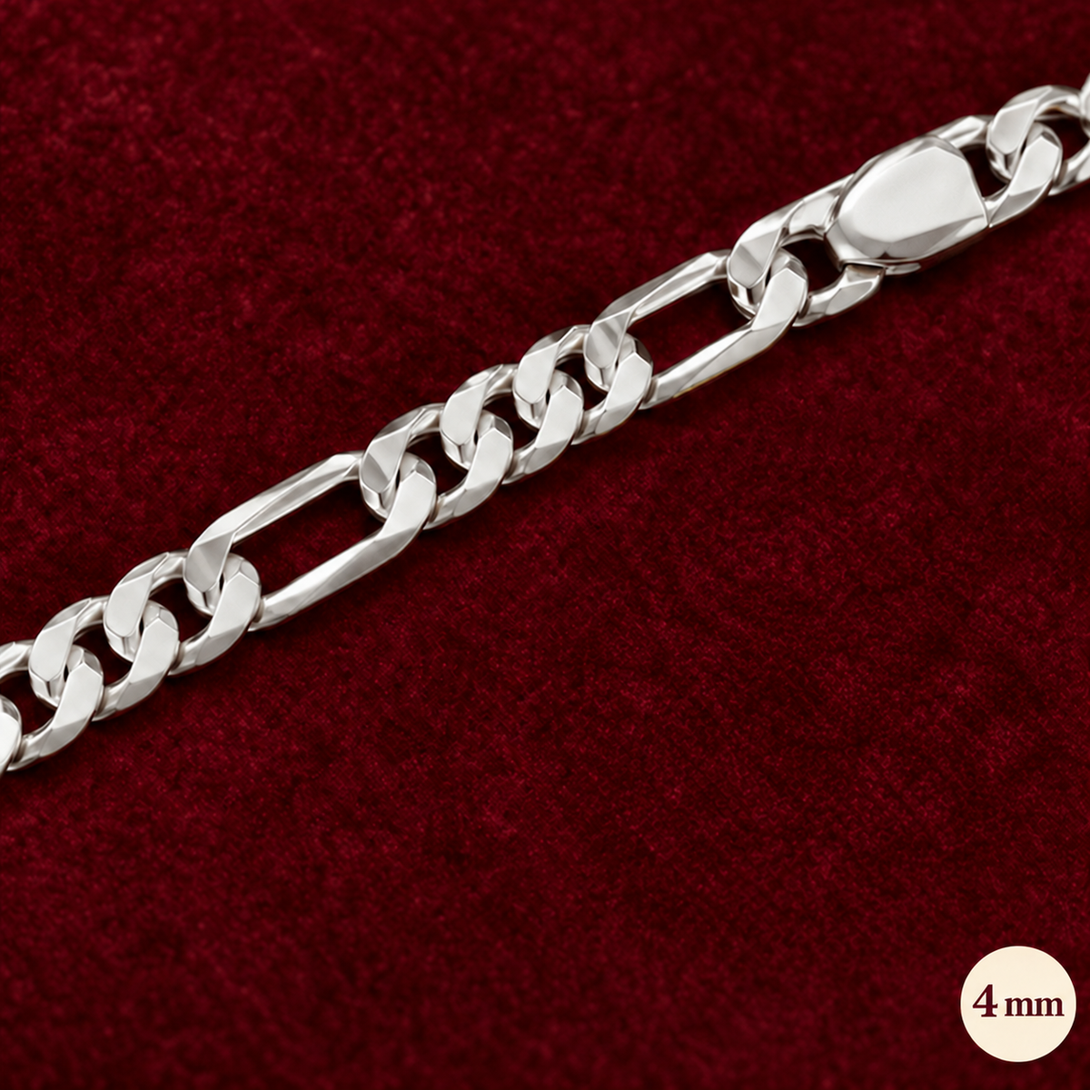 Chaîne Homme Argent 925 – Figaro 1+3 Diamantée 4 mm - Argent 925 - Vindicta