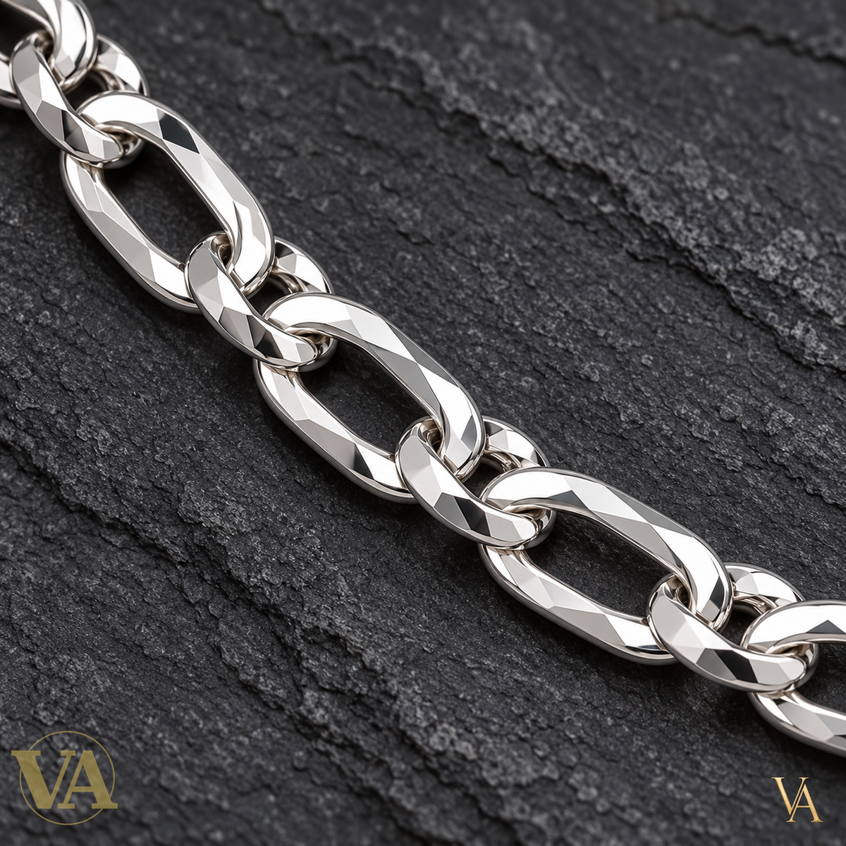 Chaîne Homme Argent 925 – Figaro 1+1 diamantée 4 faces 6 mm — détail de maille
