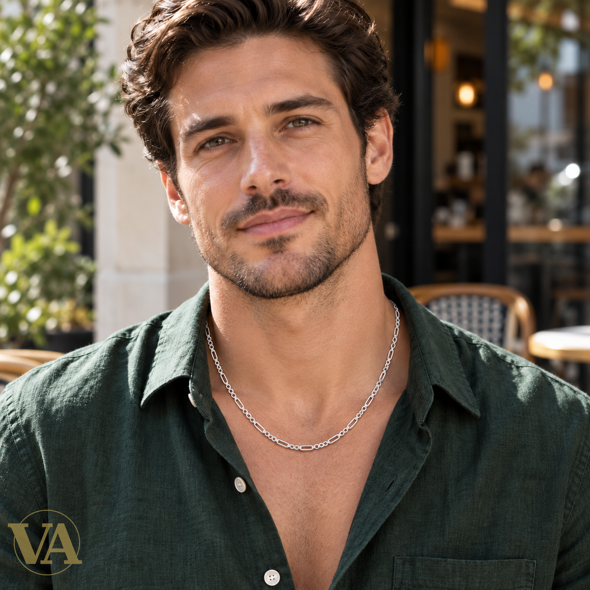 Chaîne Homme Argent 925 – Figaro 1+2 diamantée 4 faces 3 mm — portrait lifestyle