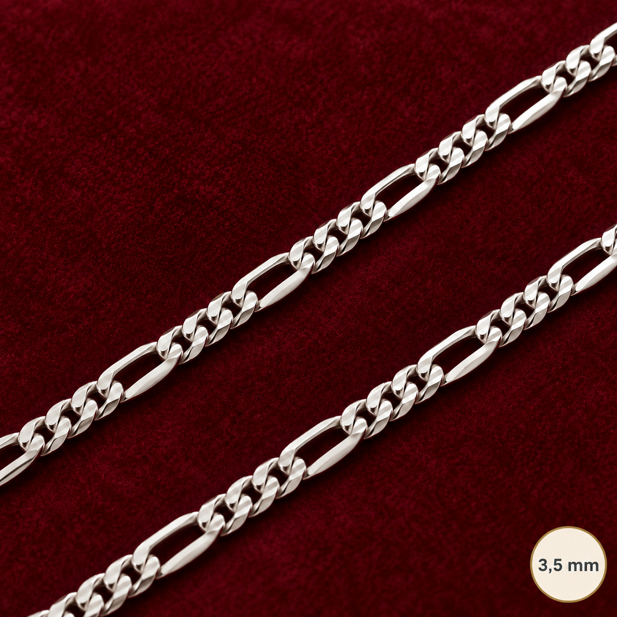 Chaîne Homme Argent 925 – Figaro 1+3 Diamantée 3,5 mm – 55 cm - Argent 925 - Vindicta
