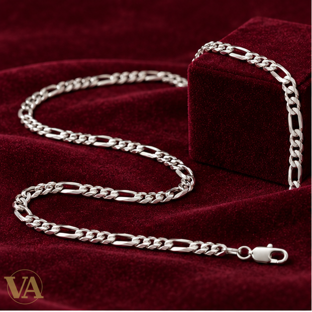 Chaîne homme argent 925 Figaro 1+3 diamantée 3,5 mm – 55 cm — composition produit premium